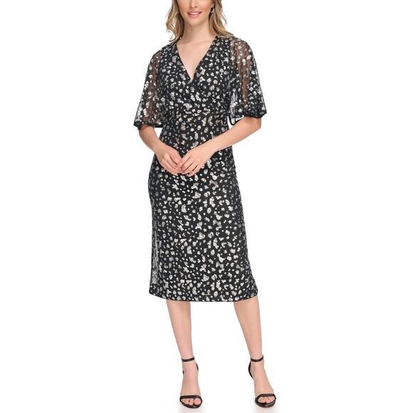 NWT Kensie Women's Sequins V-Neck Midi Dress Casual Dress sz 2 - Picture 4 of 7